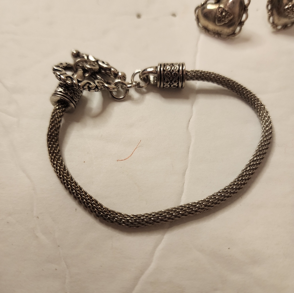 Vintage Brighton 3 pcs Scroll Crystal Accent Naga Chain Bracelet Heart Earrings - Picture 3 of 4